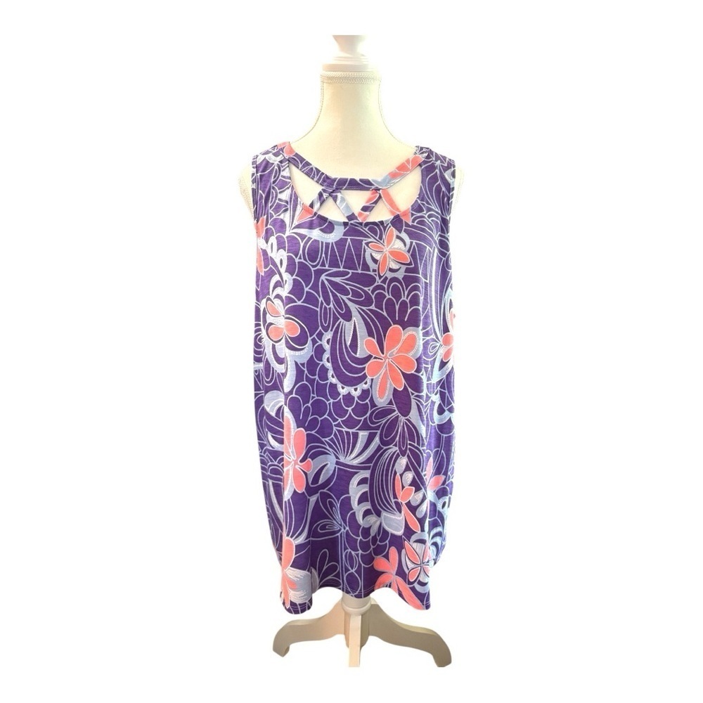 Sew In Love XL Purple Floral Sleeveless Blouse with Crisscross Neckline